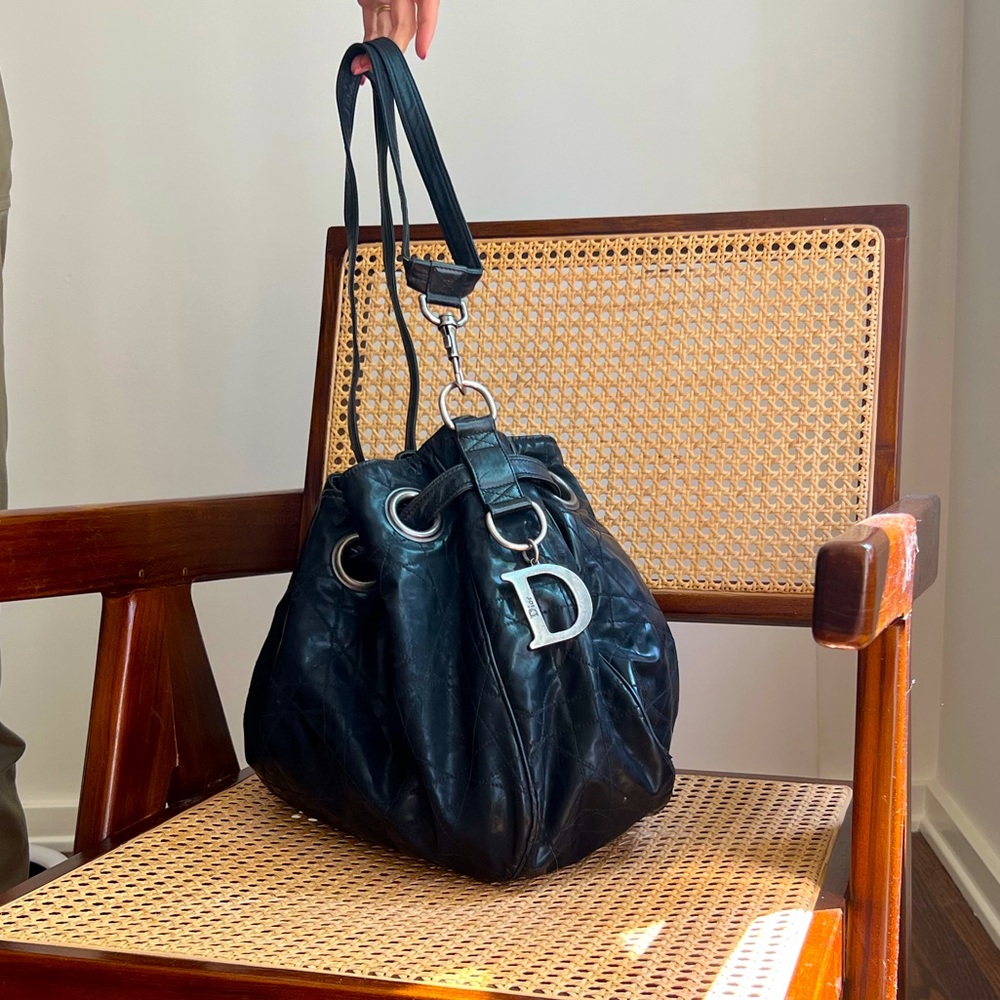 Christian Dior 2007 Vintage Cannage Drawstring Shoulder Bag